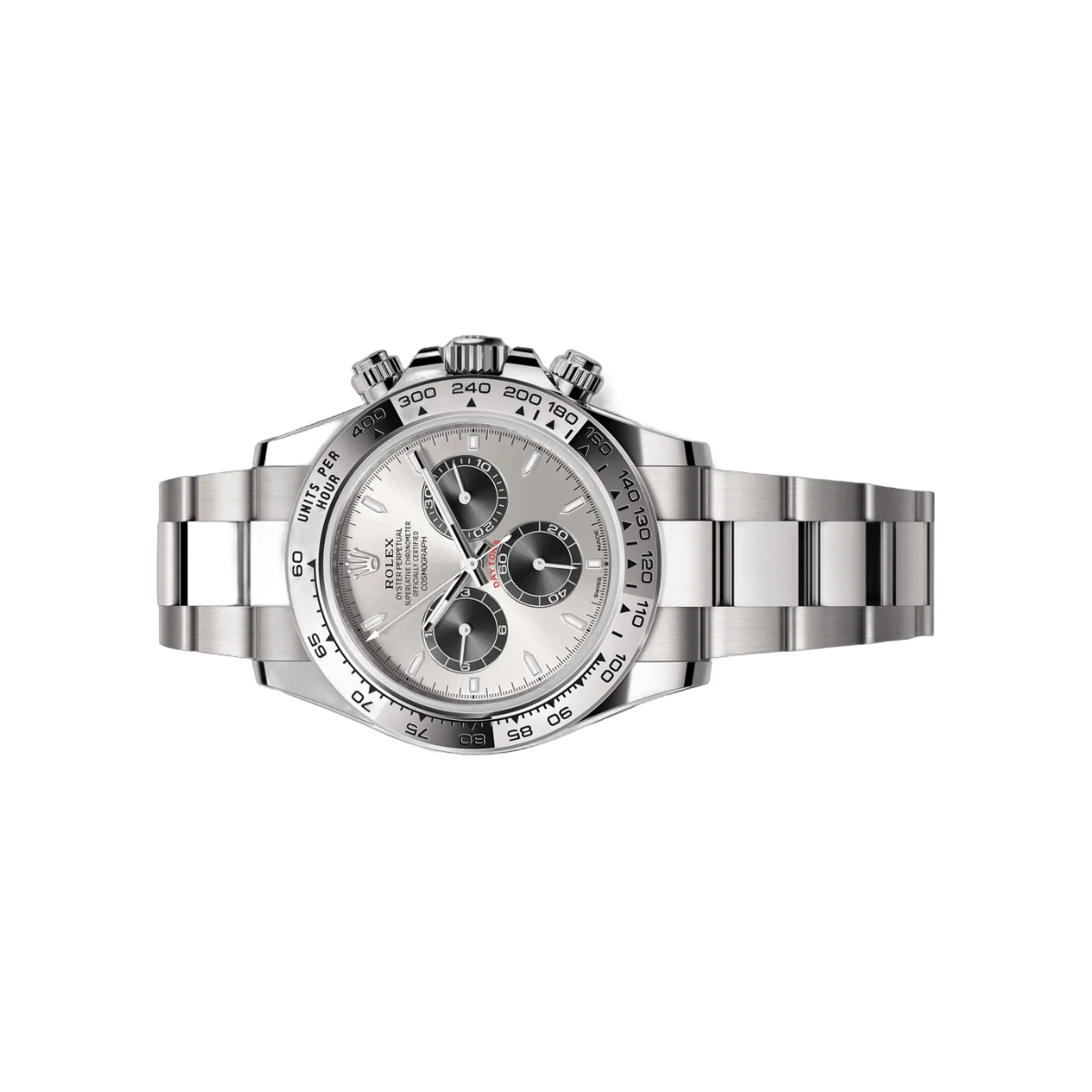 Rolex Cosmograph Daytona 126509-0003 ذهب أبيض مع إطار منقوش ومينا فضي