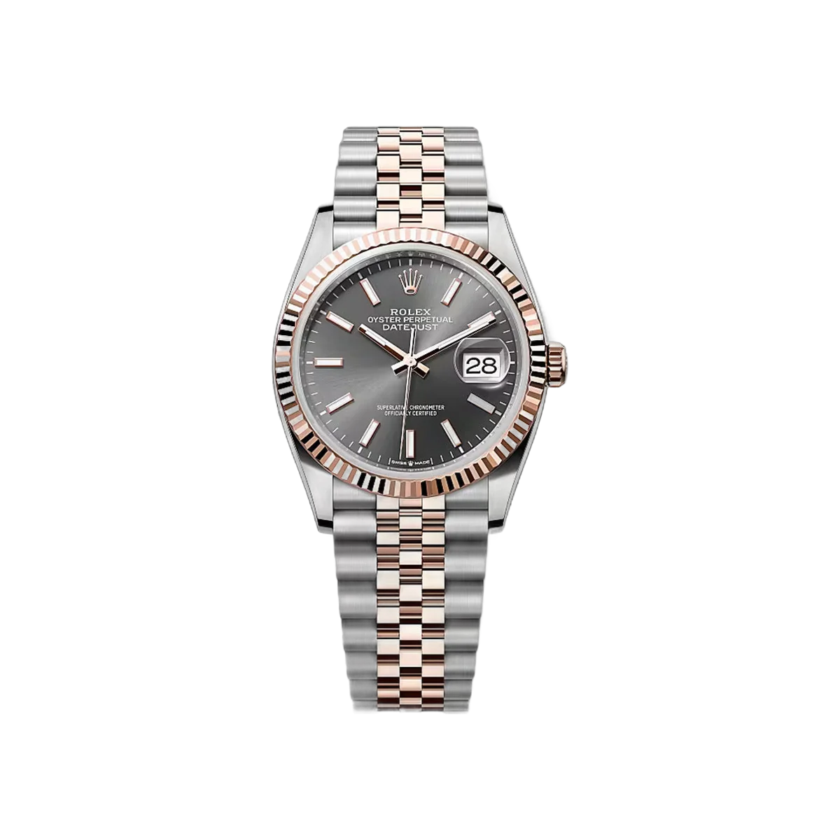 Rolex Datejust 126231-0013 Stahl & Roségold Geriffelte Lünette 36mm Schieferfarbenes Zifferblatt Damenuhr