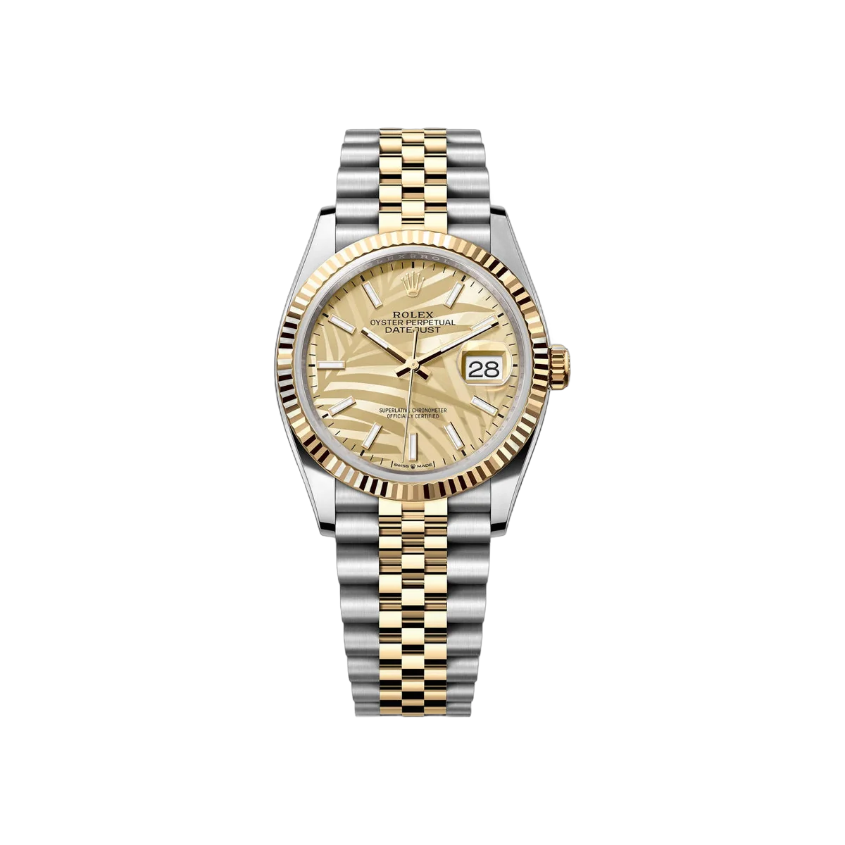 Rolex Datejust 126233-0037 Stahl & Gelbgold 36mm Champagner Zifferblatt mit Palmenmotiv Damenuhr
