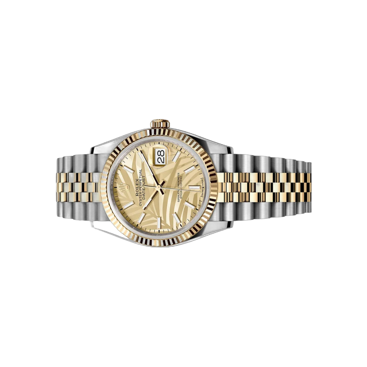 Rolex Datejust 126233-0037 Stahl & Gelbgold 36mm Champagner Zifferblatt mit Palmenmotiv Damenuhr