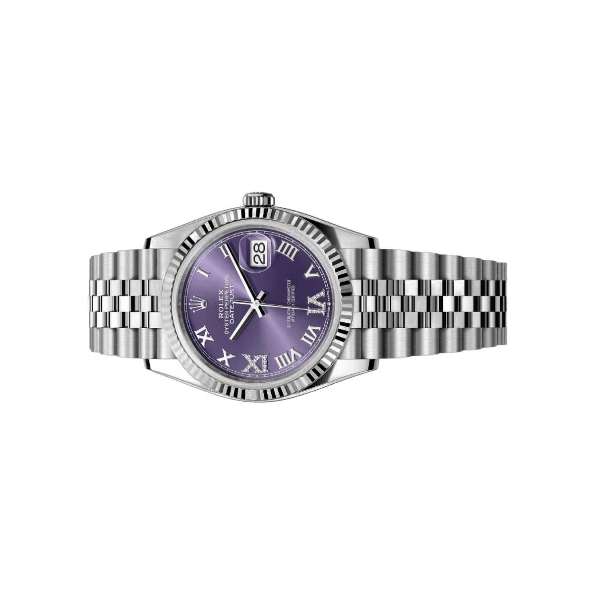 Rolex Datejust 126234-0021 Oystersteel White Gold Aubergine Dial 36mm Women’s Watch
