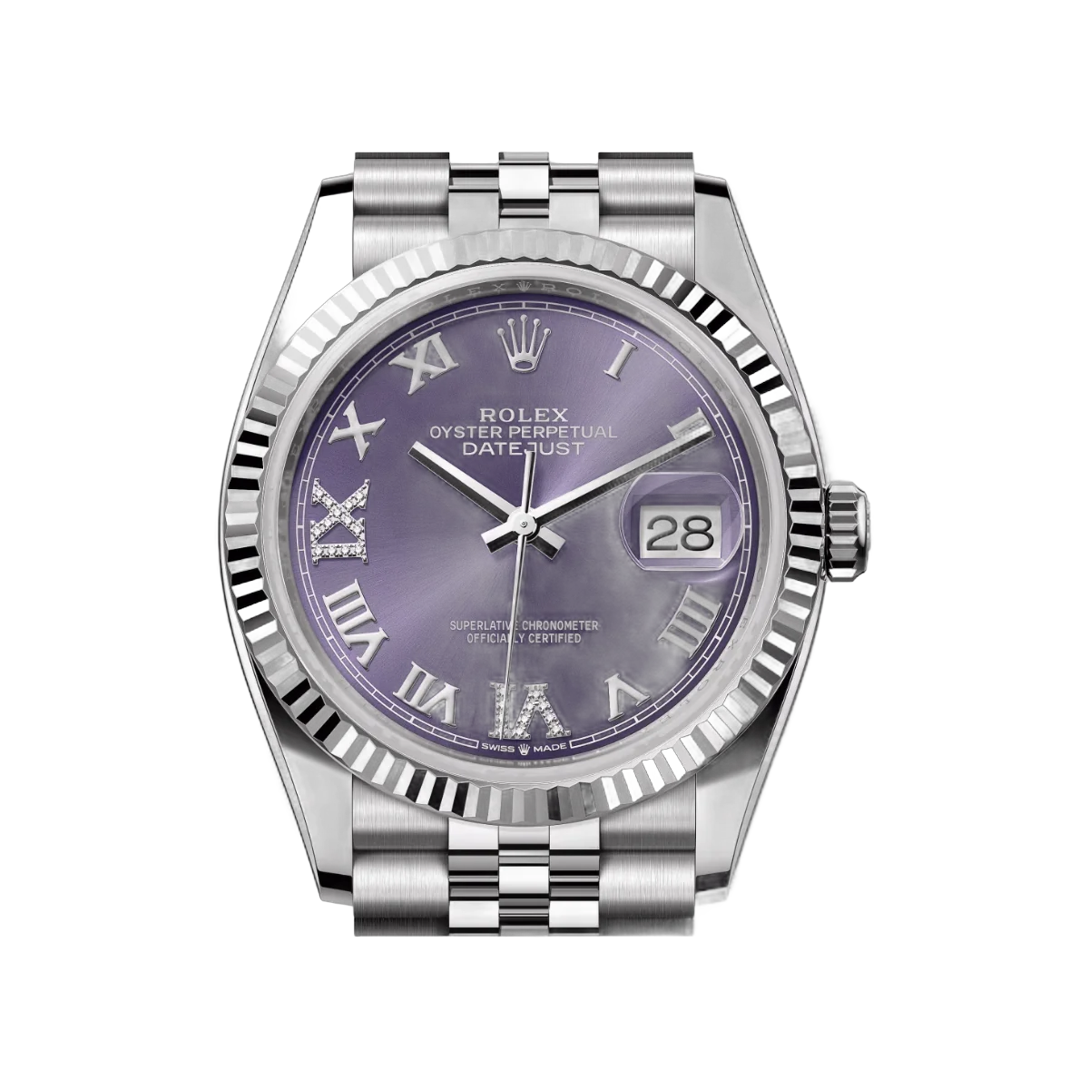 Rolex Datejust 126234-0021 Oystersteel White Gold Aubergine Dial 36mm Women’s Watch