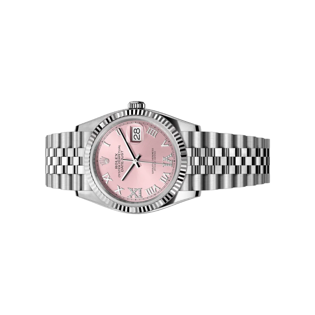 Rolex Datejust 126234-0031 Oystersteel White Gold Roman Numerals Pink Dial 36mm Women’s Watch