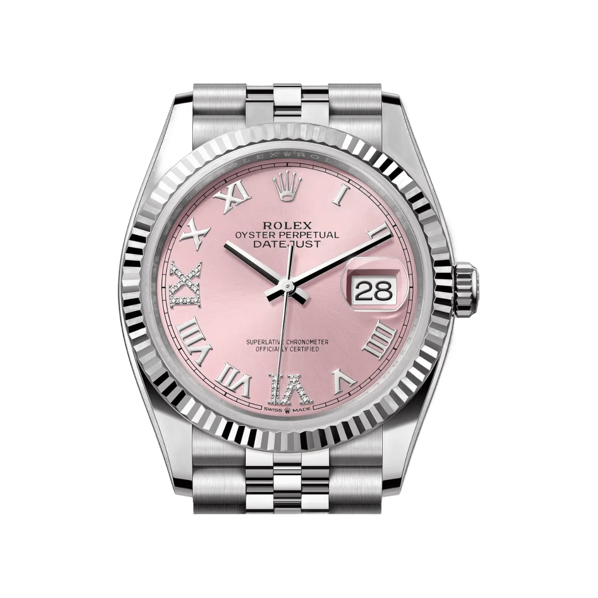 Rolex Datejust 126234-0031 Oystersteel White Gold Roman Numerals Pink Dial 36mm Women’s Watch