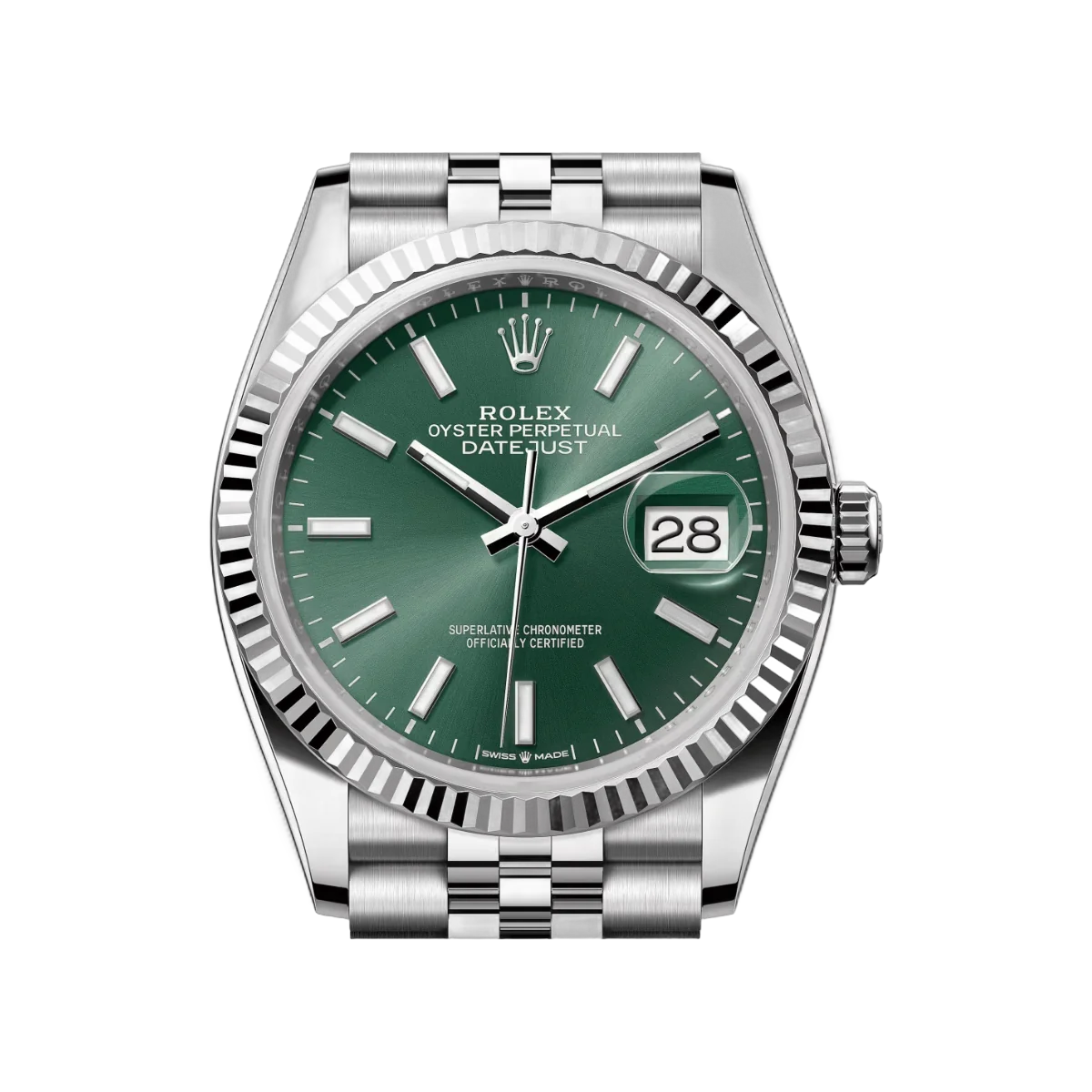 Rolex Datejust 126234-0051 Oystersteel White Gold Mint Green Dial 36mm Unisex Watch