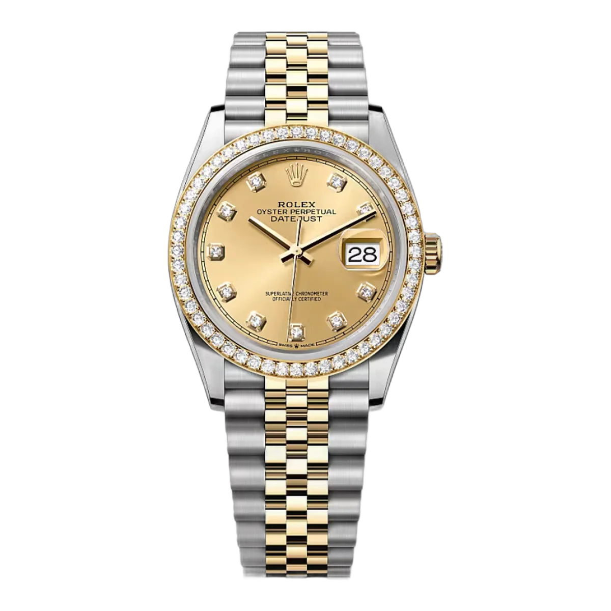 劳力士 Datejust 126283RBR-0003 蚝式钢 - 黄金香槟表盘 36 毫米女士手表