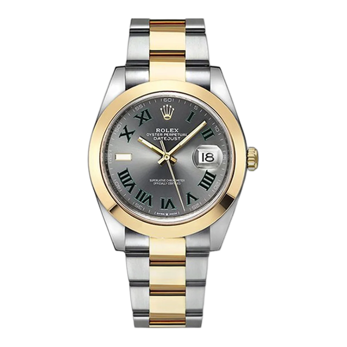 Rolex Datejust 126303 Slgro Schiefergraues grünes römisches Zifferblatt 41mm Oystersteel und 18 Karat Gelbgold Oyster-Armband Herrenuhr