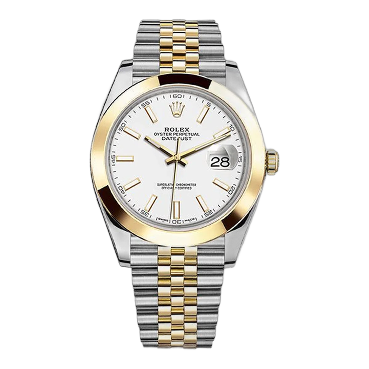 劳力士 Datejust 126303 Wij 18K 黄金和牡蛎钢 41 毫米白色表盘 Jubilee 手链男士手表