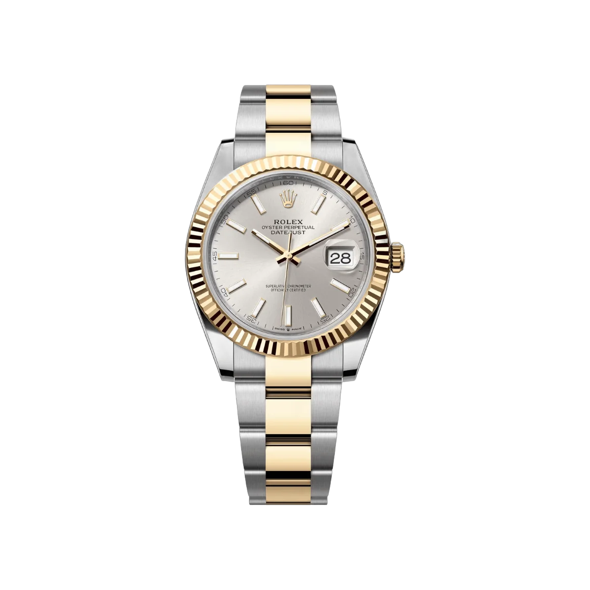 Rolex Datejust 126333-0001 Oystersteel 18kt Gelbgold 41mm Silber Zifferblatt Herrenuhr