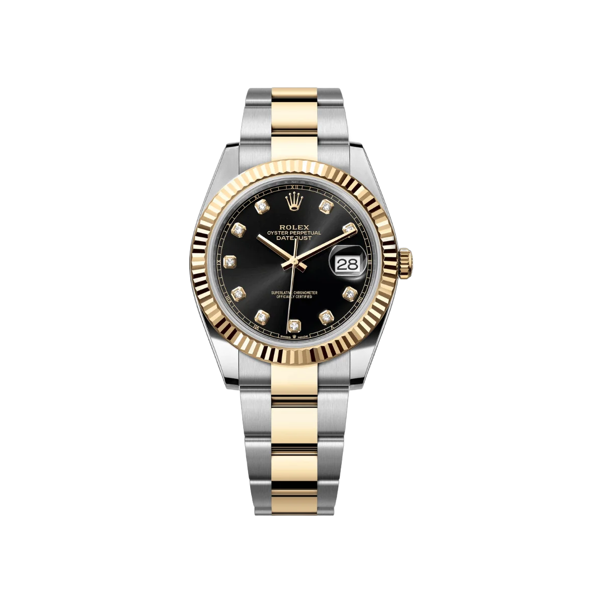 劳力士 Datejust 126333-0005 牡蛎钢 18kt 黄金钻石数字 41 毫米黑色表盘男士手表