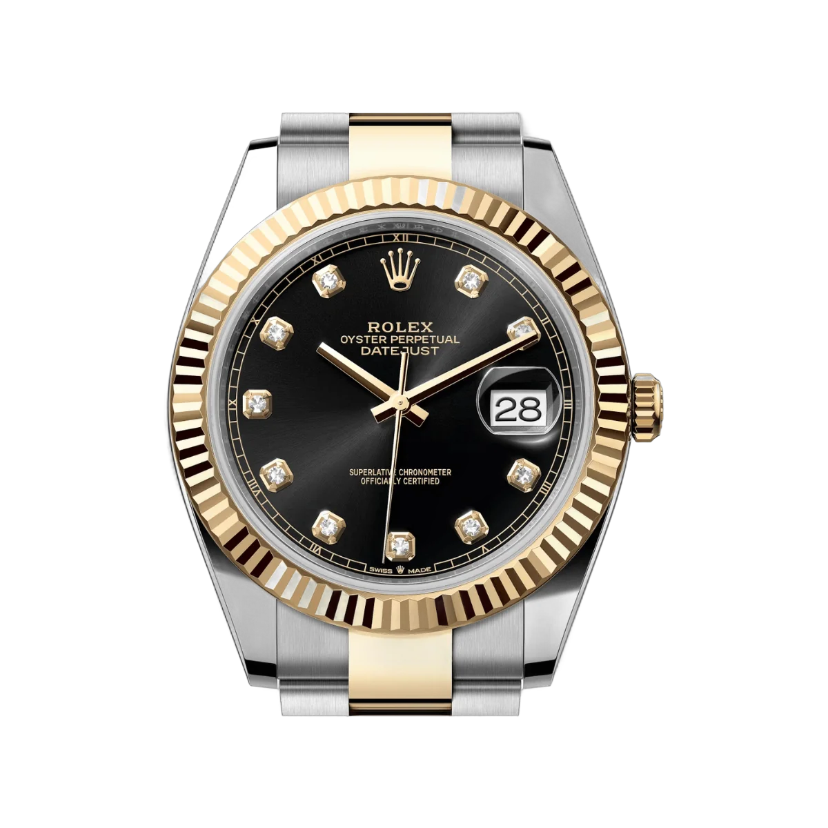 劳力士 Datejust 126333-0005 牡蛎钢 18kt 黄金钻石数字 41 毫米黑色表盘男士手表