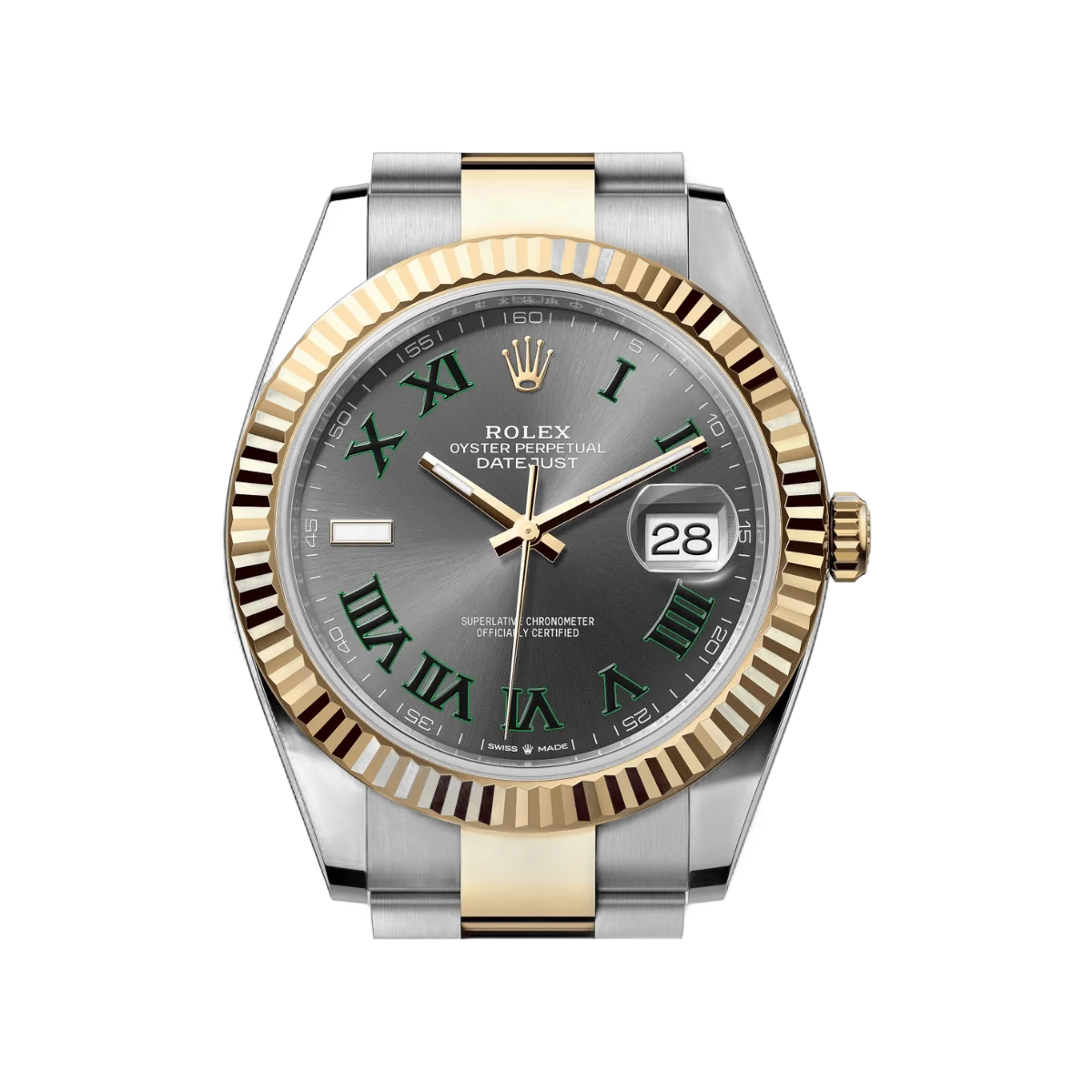 Rolex Datejust 126333-0019 Oystersteel 18kt Gelbgold Grüne Ziffern 41mm Graues Zifferblatt Herrenuhr