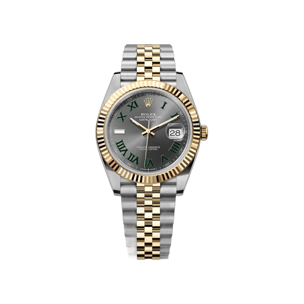 劳力士 Datejust 126333-0020 牡蛎钢凹槽表圈 41 毫米灰绿色罗马表盘男士手表