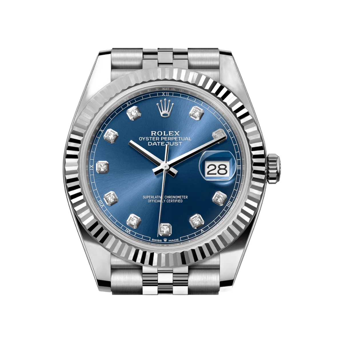 Rolex Datejust 126334-0016 Oystersteel geriffelte Lünette blaues Diamantzifferblatt 41mm blaues Diamantzifferblatt Jubilee-Armband Herrenuhr