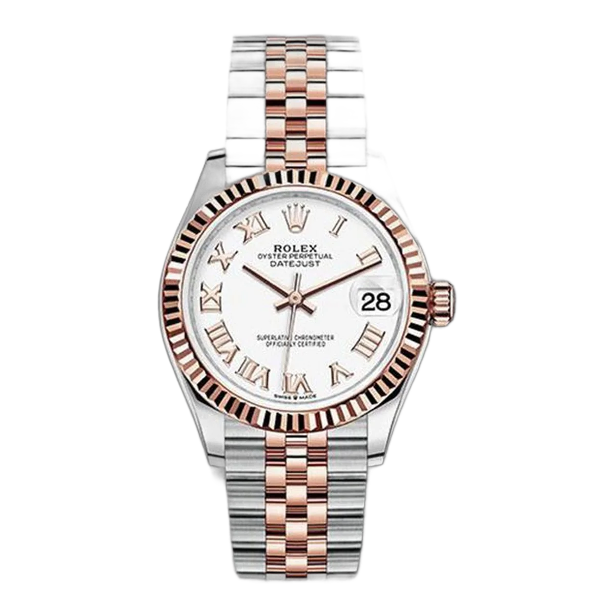 Rolex Datejust 278271 Wrj Weißes Römisches Zifferblatt Everose Gold Riffelungslünette 31Mm Edelstahl Und 18K Everose Gold Jubilé-Armband Damenuhr