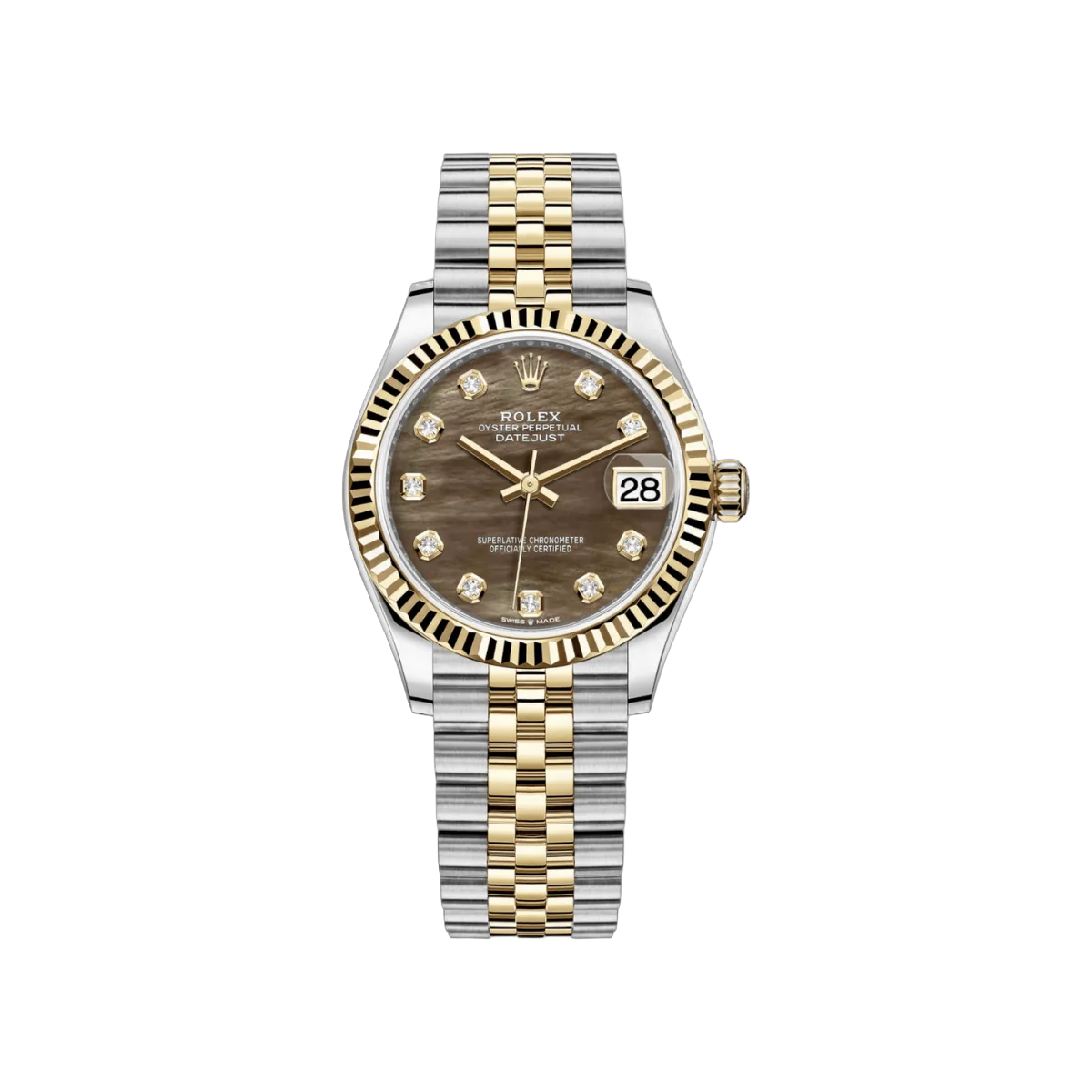 劳力士 Datejust 278273 DKMDJ 深色 18K 黄金和钢 31 毫米 MOP 钻石表盘女式手表