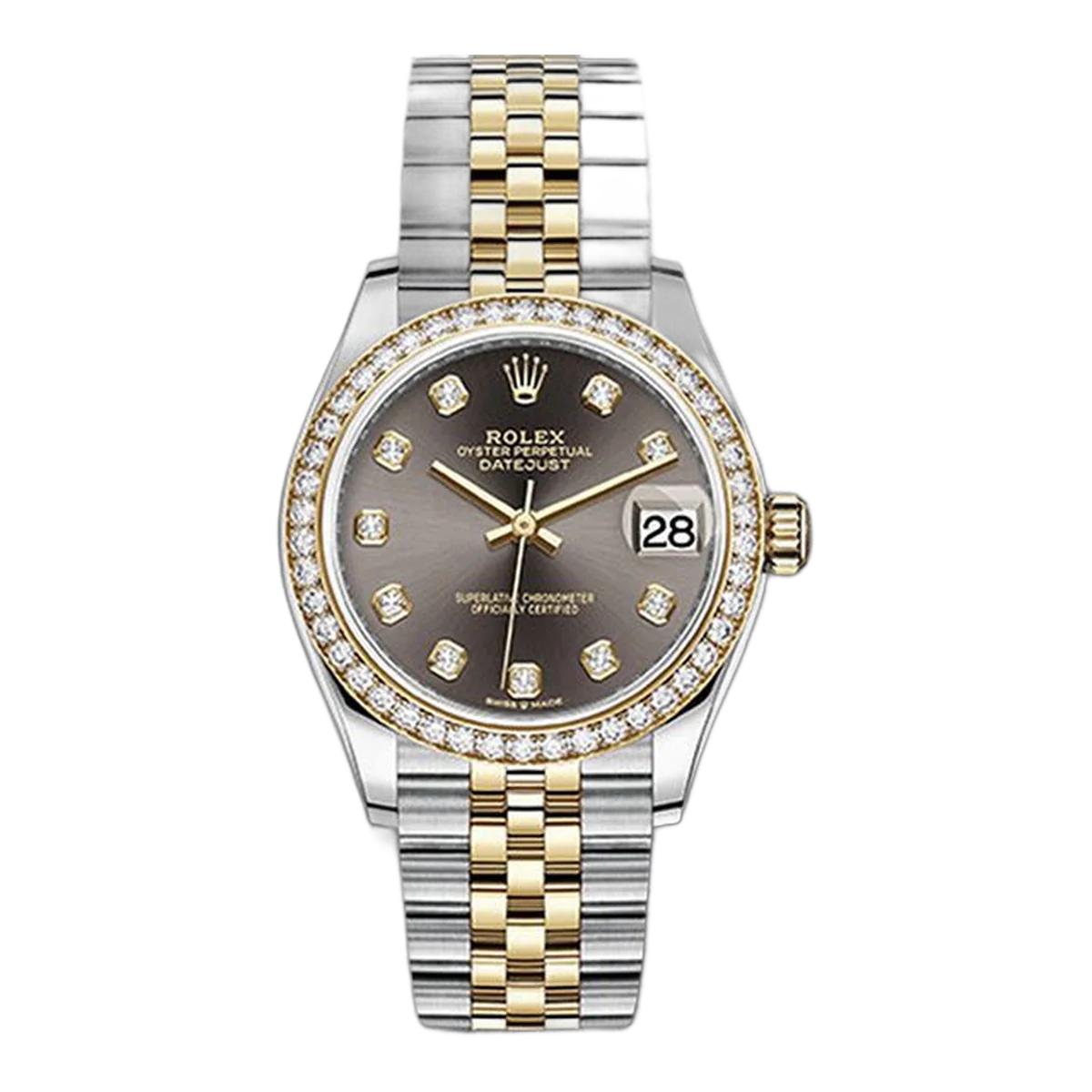 Rolex Datejust 278383Rbr Dkgdj Dunkelgraues Diamantzifferblatt 31mm Diamantbesetzte Lünette 18K Gelbgold