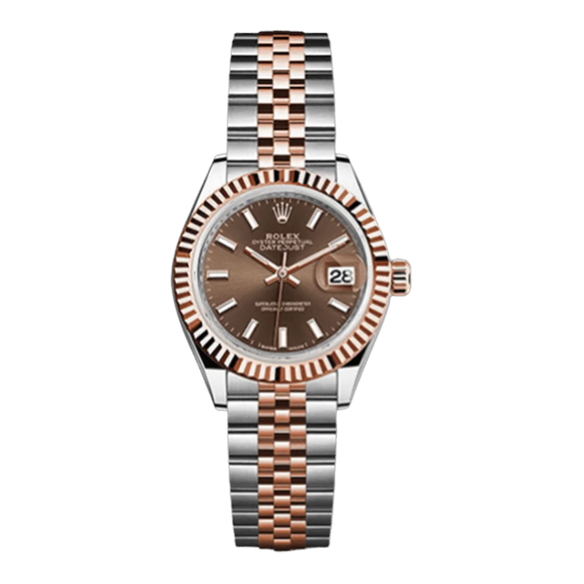Rolex Datejust 279171 Choij Chocolate Index Dial 28Mm 18K Rose Gold And Stainless Steel Jubilee Bracelet Ladies Watch