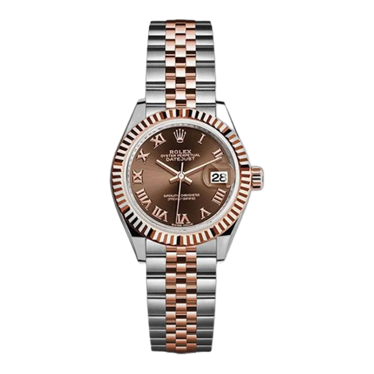 Rolex Datejust 279171 CHORJ Edelstahl und Everose-Gold Rolesor 28mm Schokoladenfarbenes Zifferblatt mit römischen Ziffern Damenuhr
