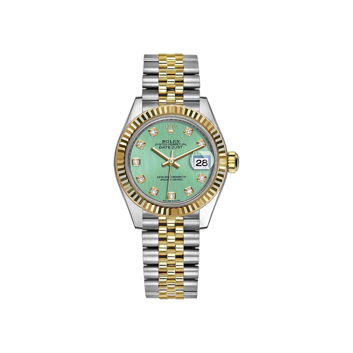 Rolex Datejust 279173 MGDJ Steel & Yellow Gold 28mm Mint Green Diamond Dial Ladies Watch