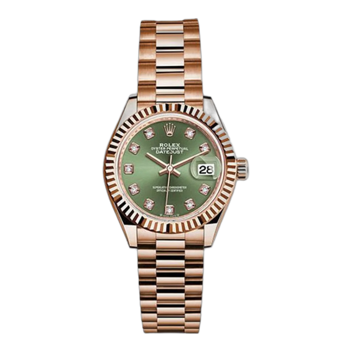 劳力士 Datejust 279175 Ogdp 橄榄绿钻石表盘 28 毫米永恒玫瑰金女士手表