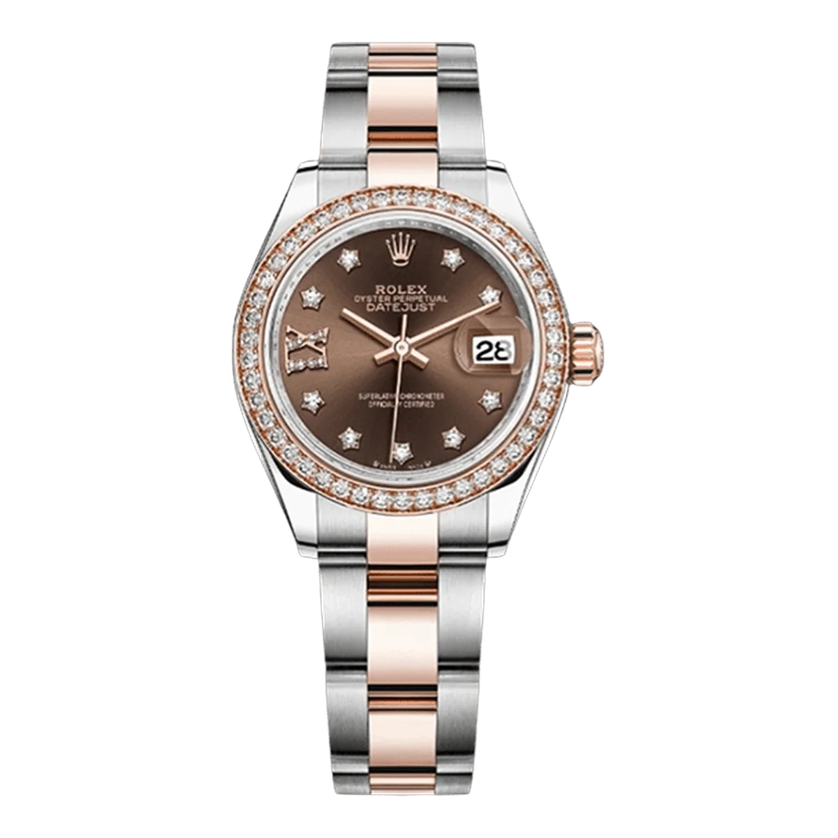 Rolex Datejust 279381Rbr Chdo Chocolate Diamond Ix Zifferblatt Diamantbesetzte Lünette 28mm Roségold & Edelstahl Damenuhr