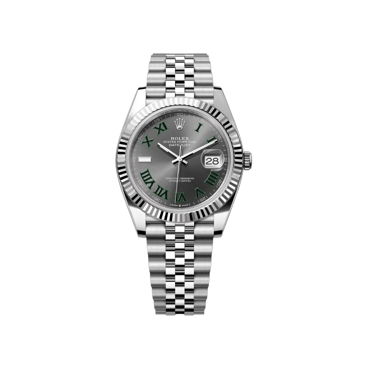 Rolex Datejust 41 Oyster Perpetual 126334-0022 Weißgold 41mm Grau Zifferblatt Grüne Ziffern Herrenuhr