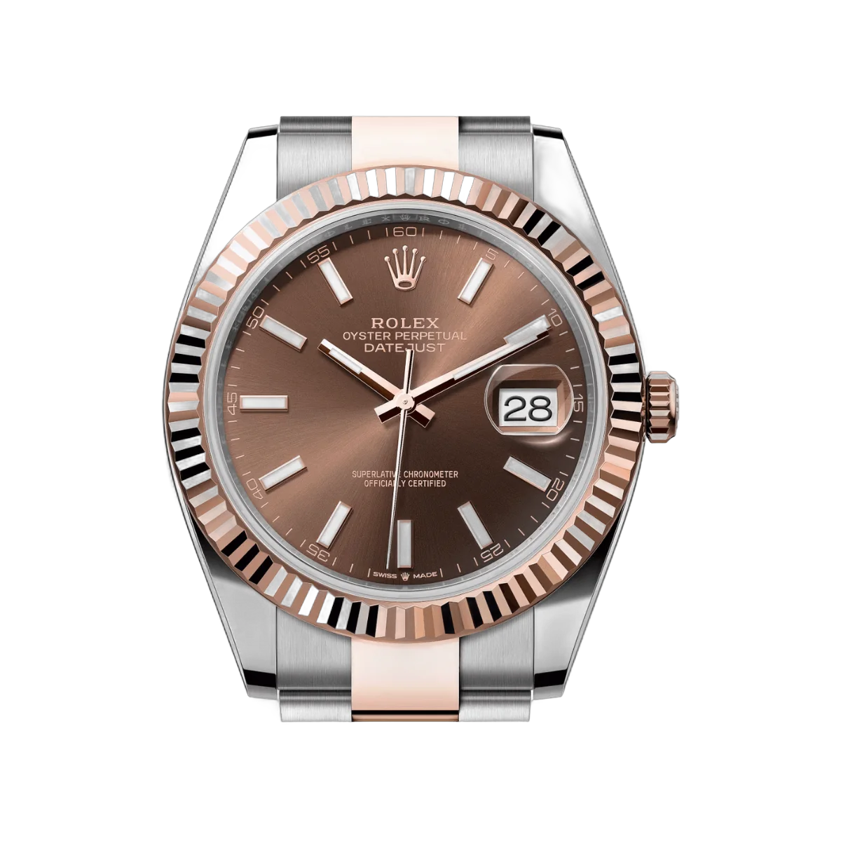 Rolex Datejust m126331-0001 Oyster Perpetual 18K Everose Gold 41Mm ساعة رجالية بمينا بني