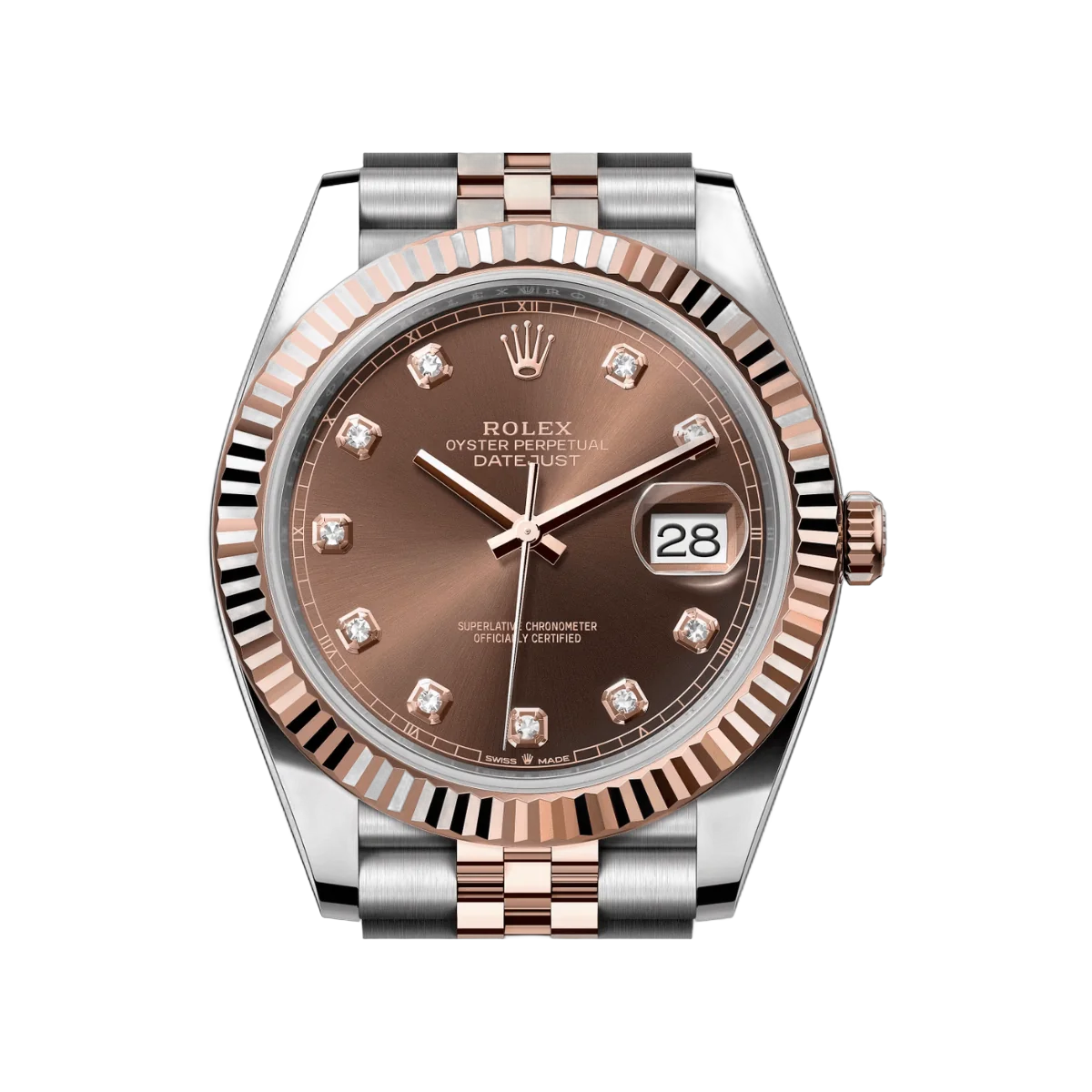 劳力士 Datejust m126331-0004 凹槽表圈 18Kt 永恒玫瑰金巧克力钻石表盘