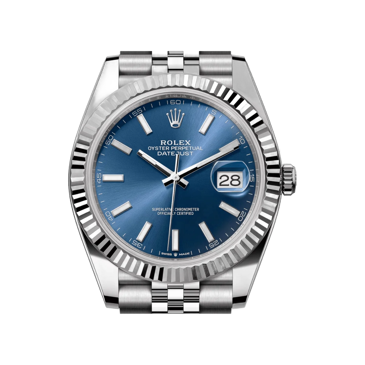 劳力士 Datejust m126334-0002 蚝式钢白金 41 毫米蓝色索引表盘男士手表