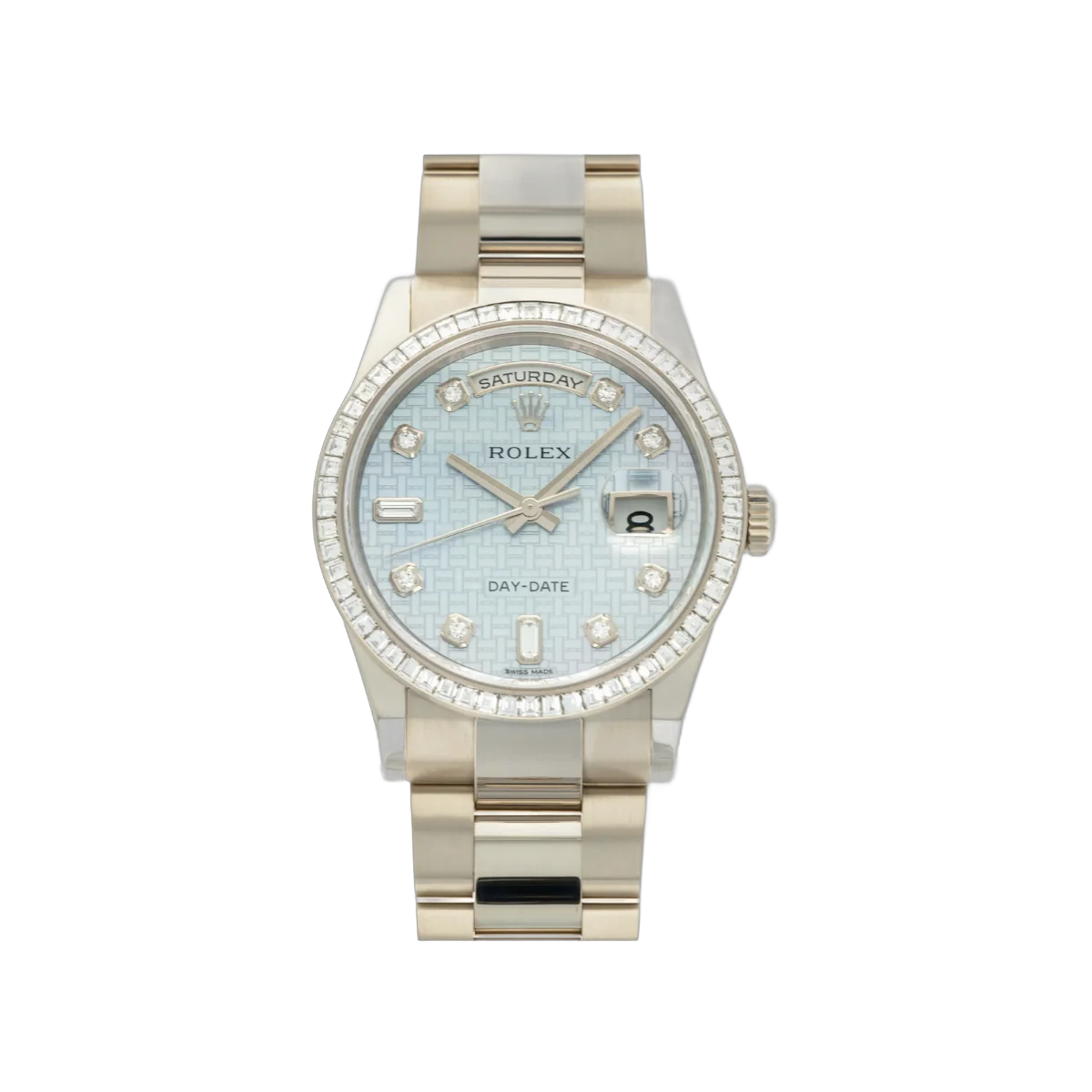 Rolex Day-Date 118399BR White Gold Ice Blue Dial 36mm Women's Watch