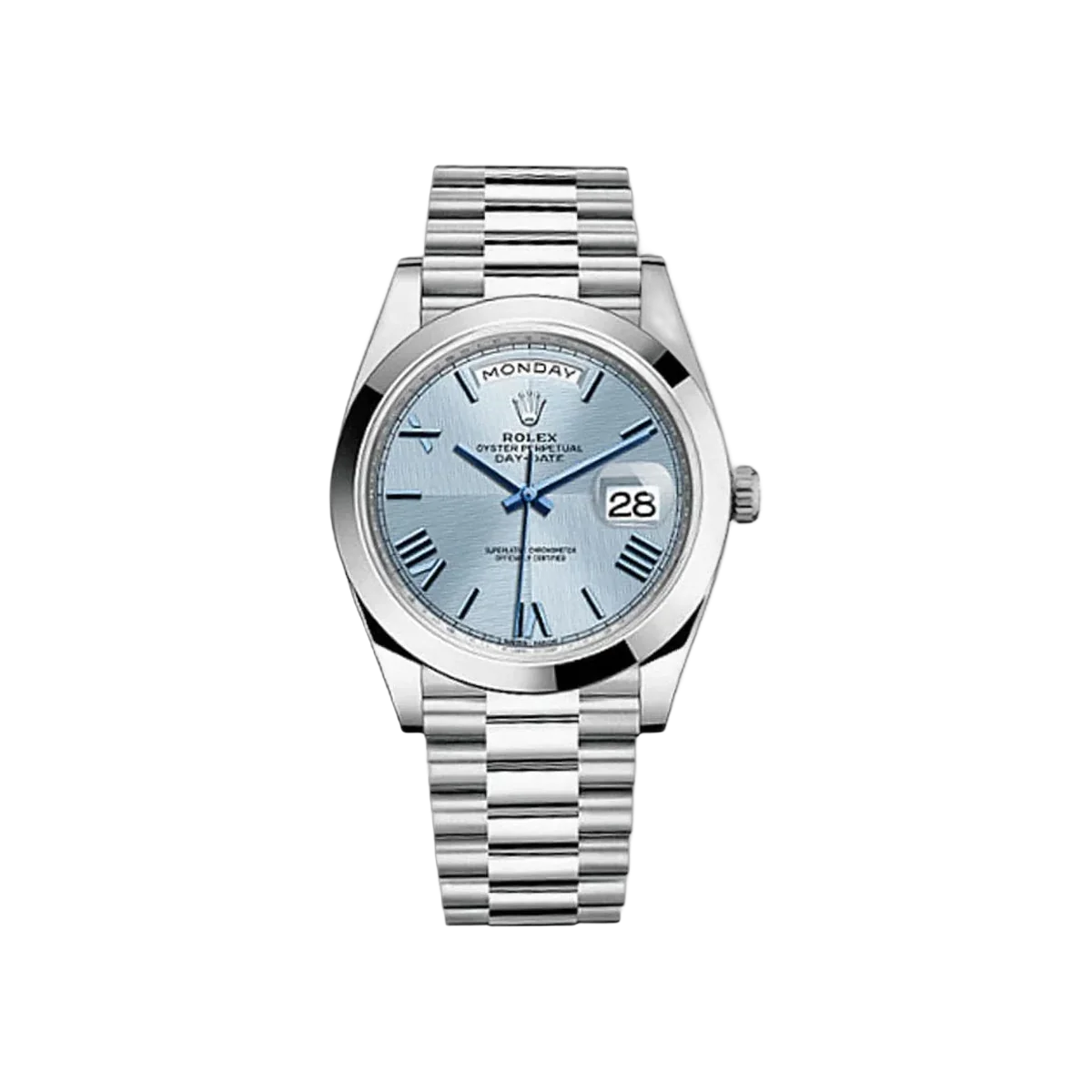 Rolex Day-Date 228206 IBQMRP Platin 40mm Eisblau Römisches Zifferblatt Herrenuhr
