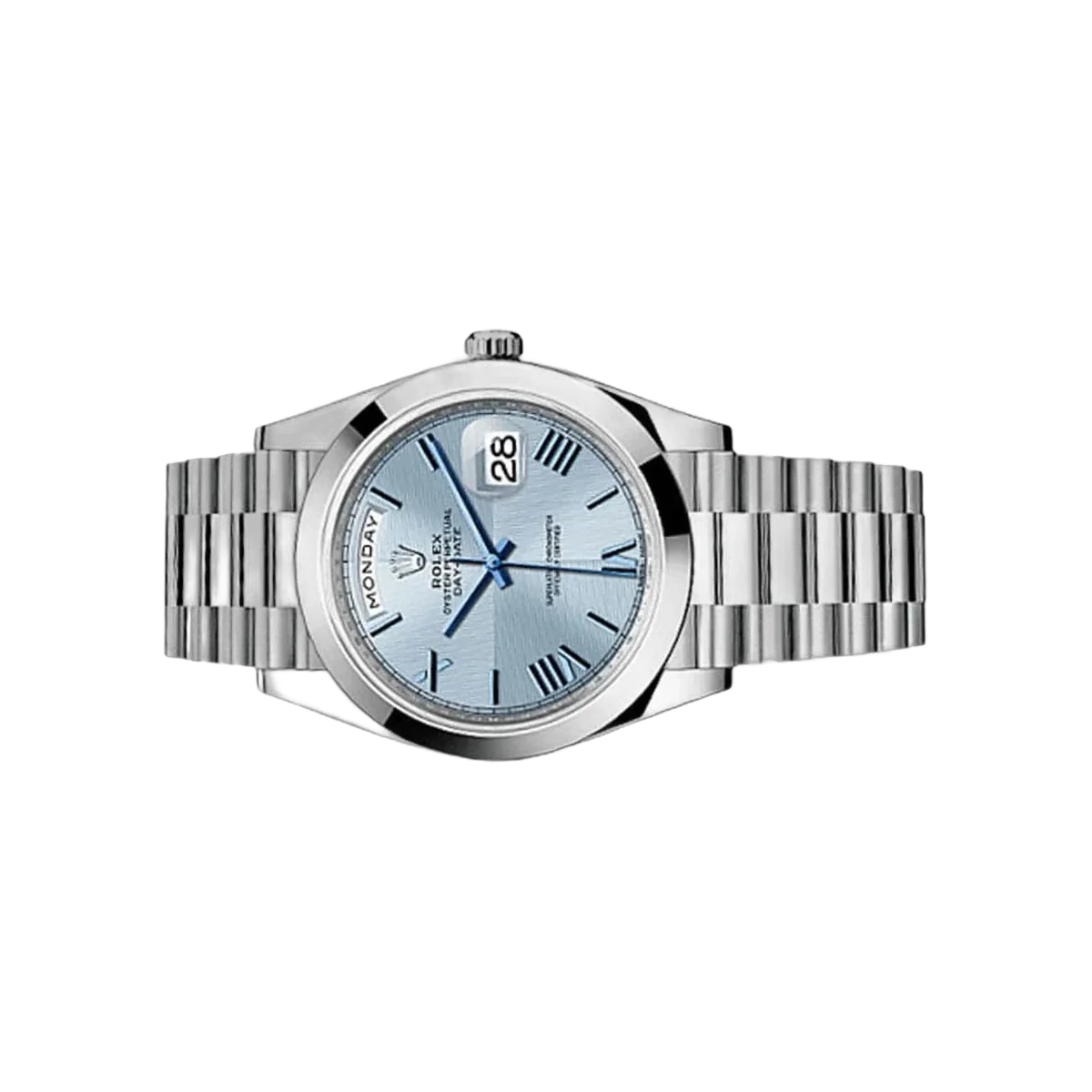 Rolex Day-Date 228206 IBQMRP ساعة رجالية بلاتين 40 مم مينا أزرق ثلجي وأرقام رومانية