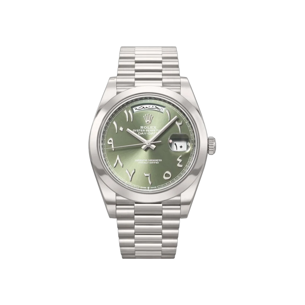 Rolex Day-Date 228206TBR Arabische Platin 40 mm Olives Grünes Arabisches Zifferblatt Herrenuhr