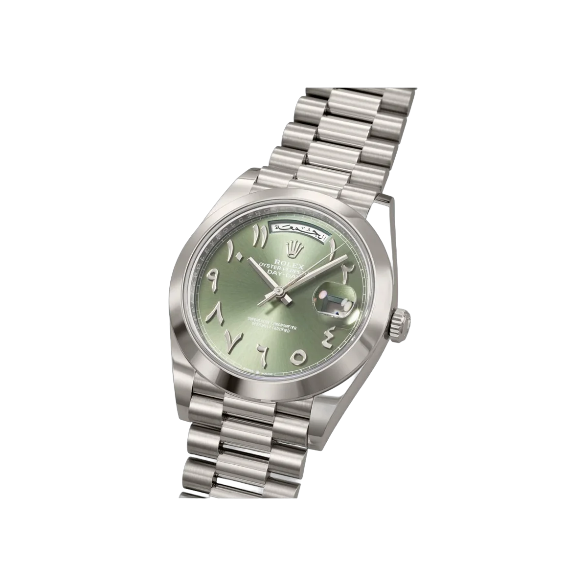 Rolex Day-Date 228206TBR Arabische Platin 40 mm Olives Grünes Arabisches Zifferblatt Herrenuhr