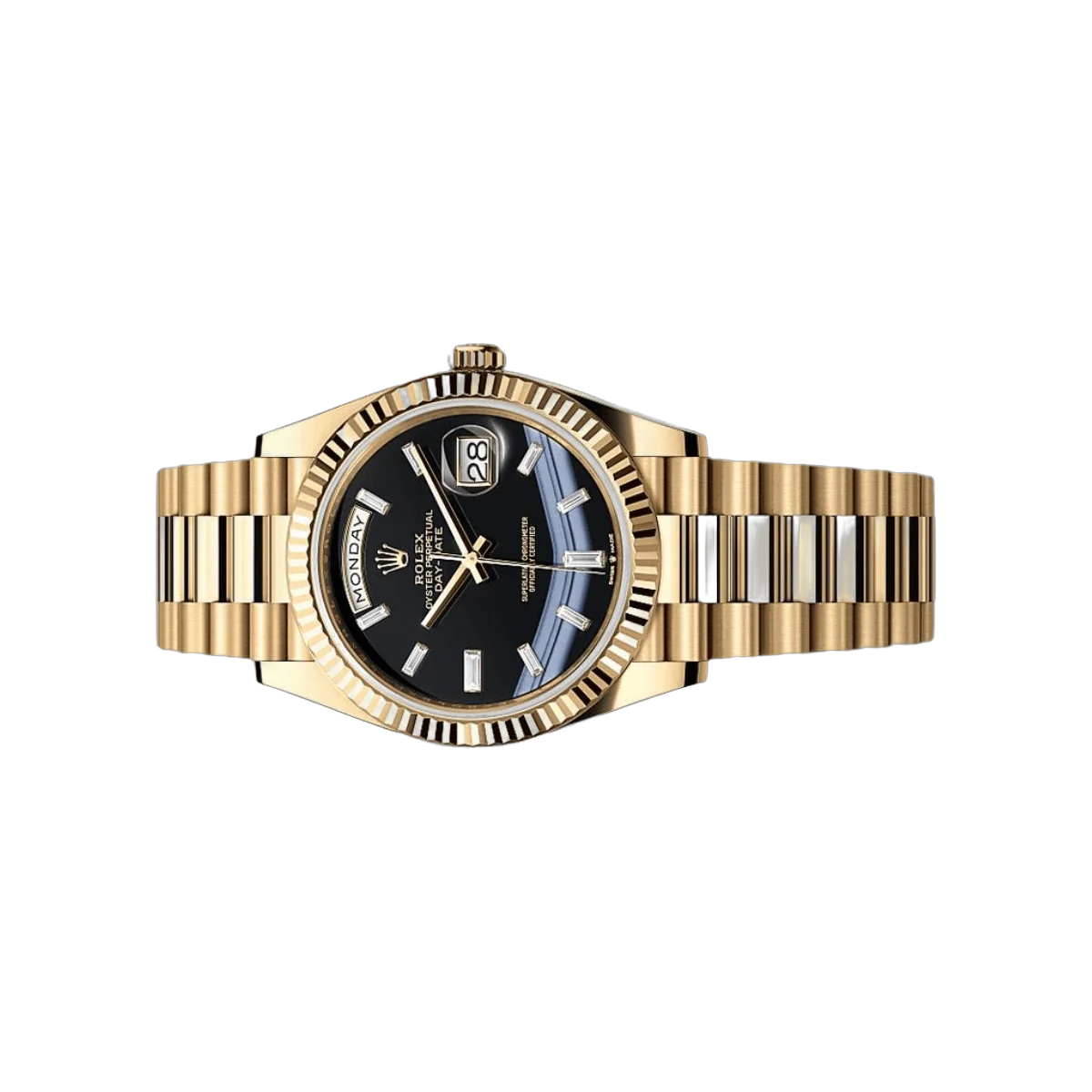 Rolex Day-Date 228238-0059 Yellow Gold 40mm Onyx Baguette Black Dial Men's Watch