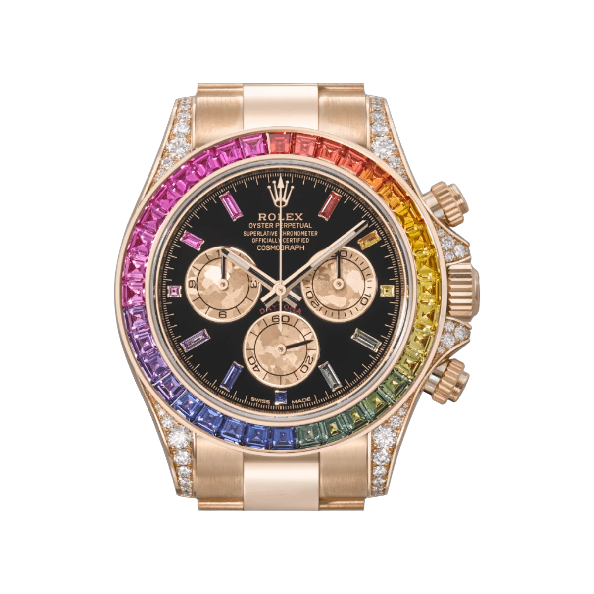 Rolex Daytona 116598RBOW Rainbow Yellow Gold Sapphire Bezel Black Dial