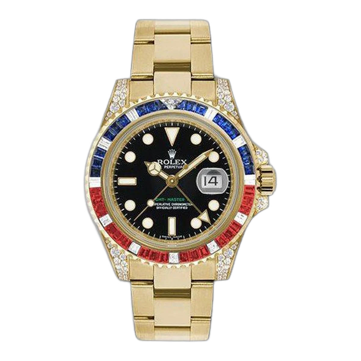劳力士 Gmt Master II 116758SARU 黄金蓝宝石红宝石钻石表圈 40 毫米黑色表盘男士手表