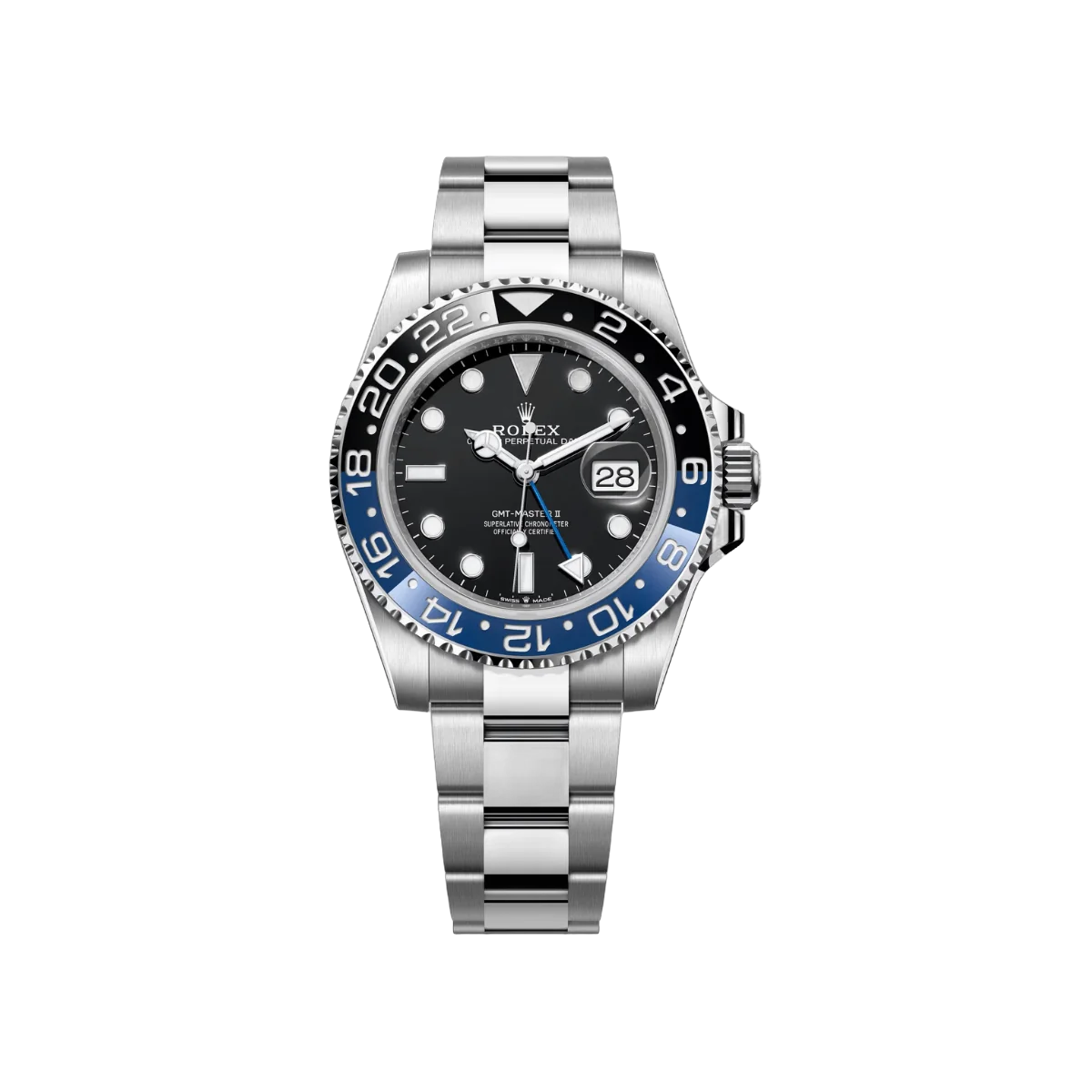 Rolex Gmt Master II Batman 126710BLNR-0003 إطار من السيراميك الأسود والأزرق من الأويستر ستيل 40 مم مينا سوداء