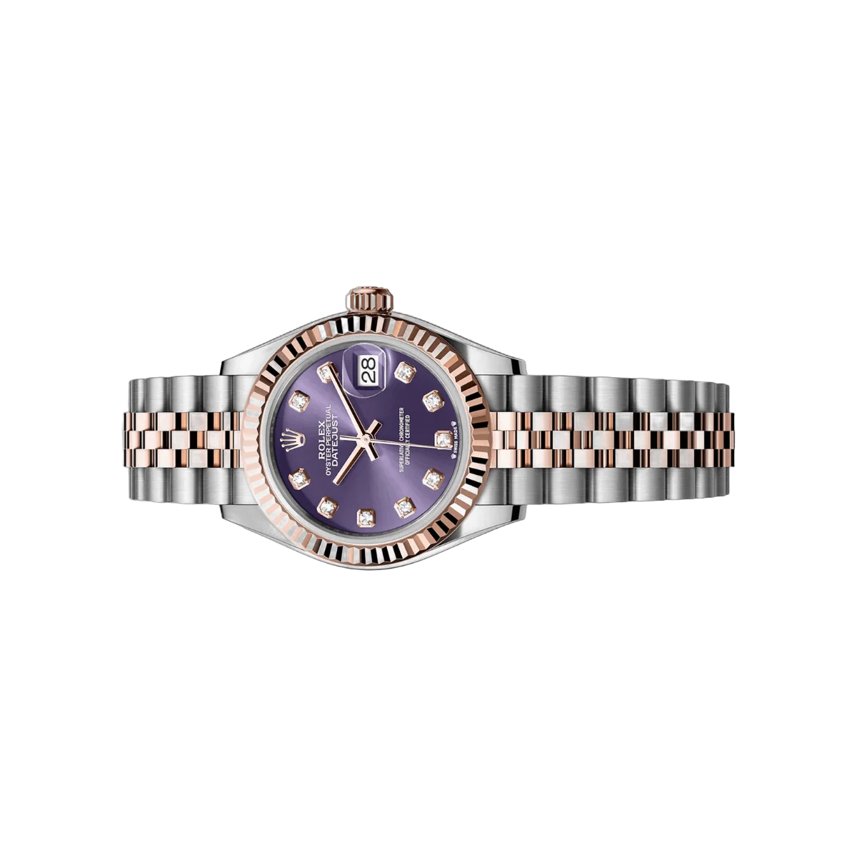 Rolex Lady Datejust 279171-0015 Stahl mit Roségold 28mm Auberginfarbenes Zifferblatt mit Diamanten Damenuhr