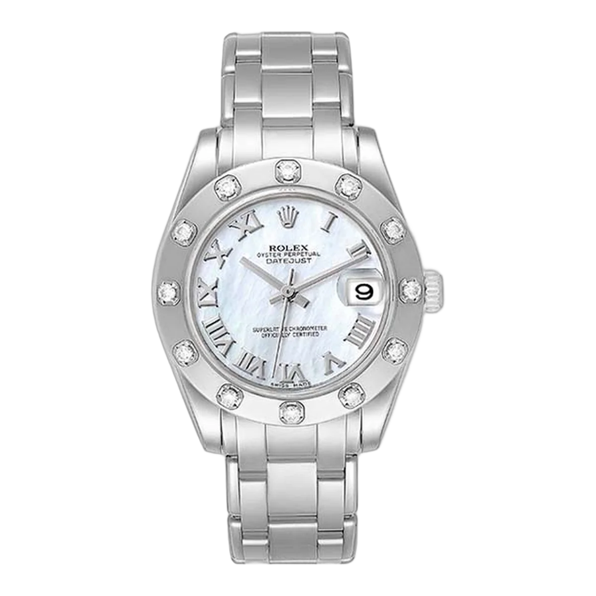 Rolex Pearlmaster 81319 Midsize Perlmutt Römisch 34mm Weißgold Diamant Damenuhr