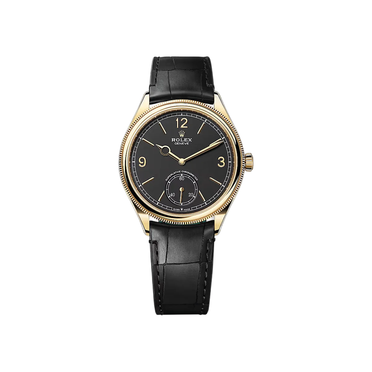 Rolex Perpetual 1908 – 52508-0002 ساعة رجالية ذهب أصفر وإطار مخدد ميناء أسود 39 مم