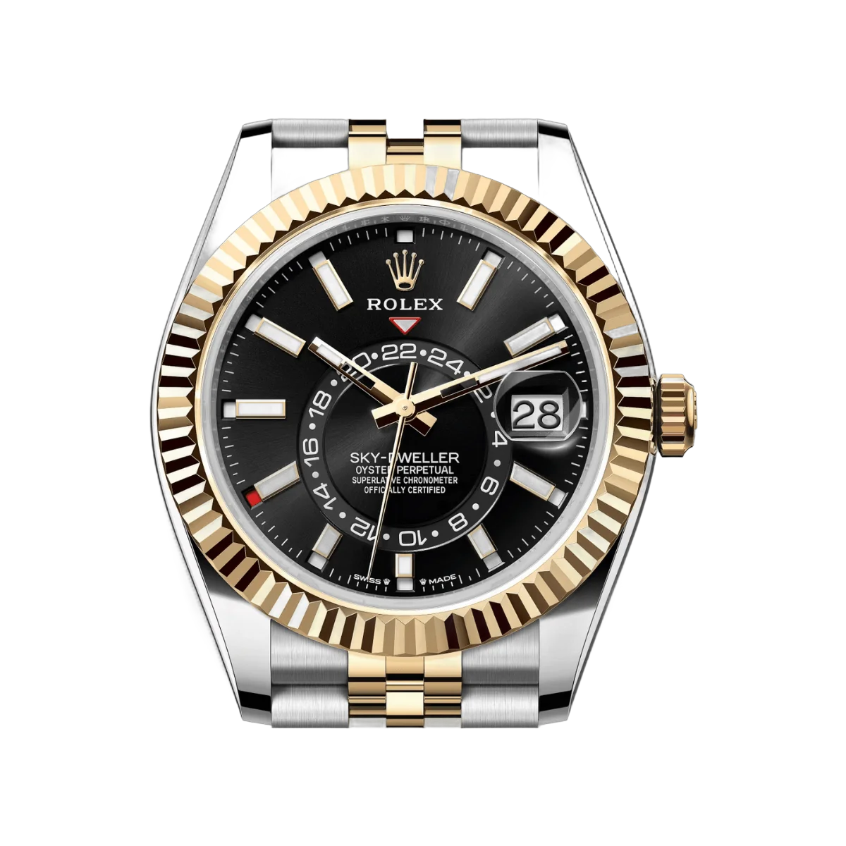 Rolex Sky Dweller 336933-0004 Oystersteel Gelbgold Helles Schwarzes Zifferblatt 42mm Herrenuhr