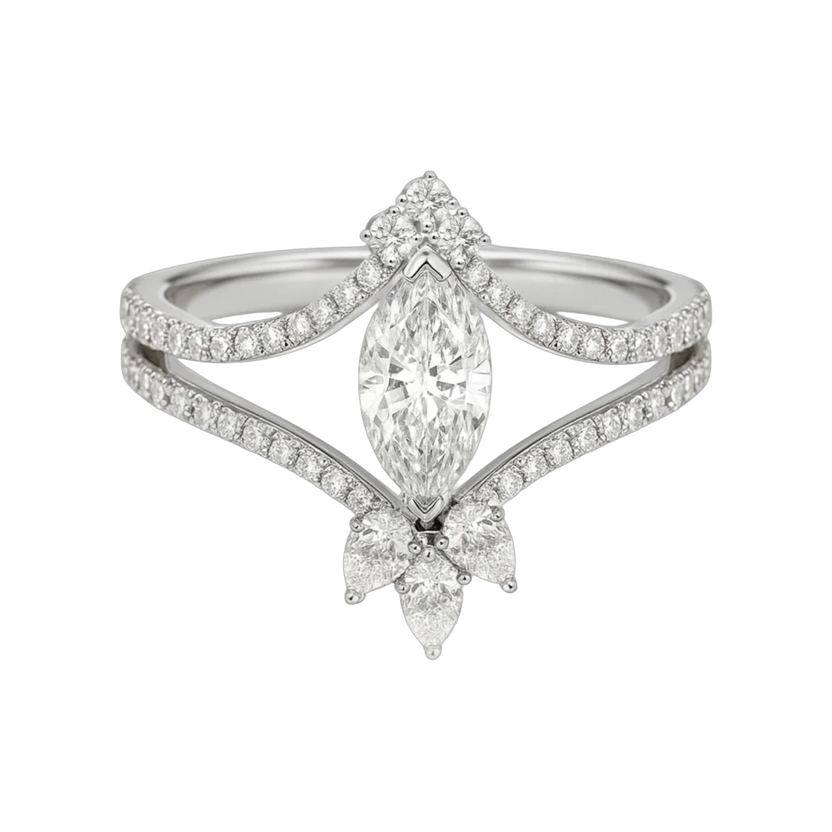 ROUND-MARQUISE-PEAR RING-F-G/VVS-VS 1.01 CTS- R37R,Total Wt -3.48gm