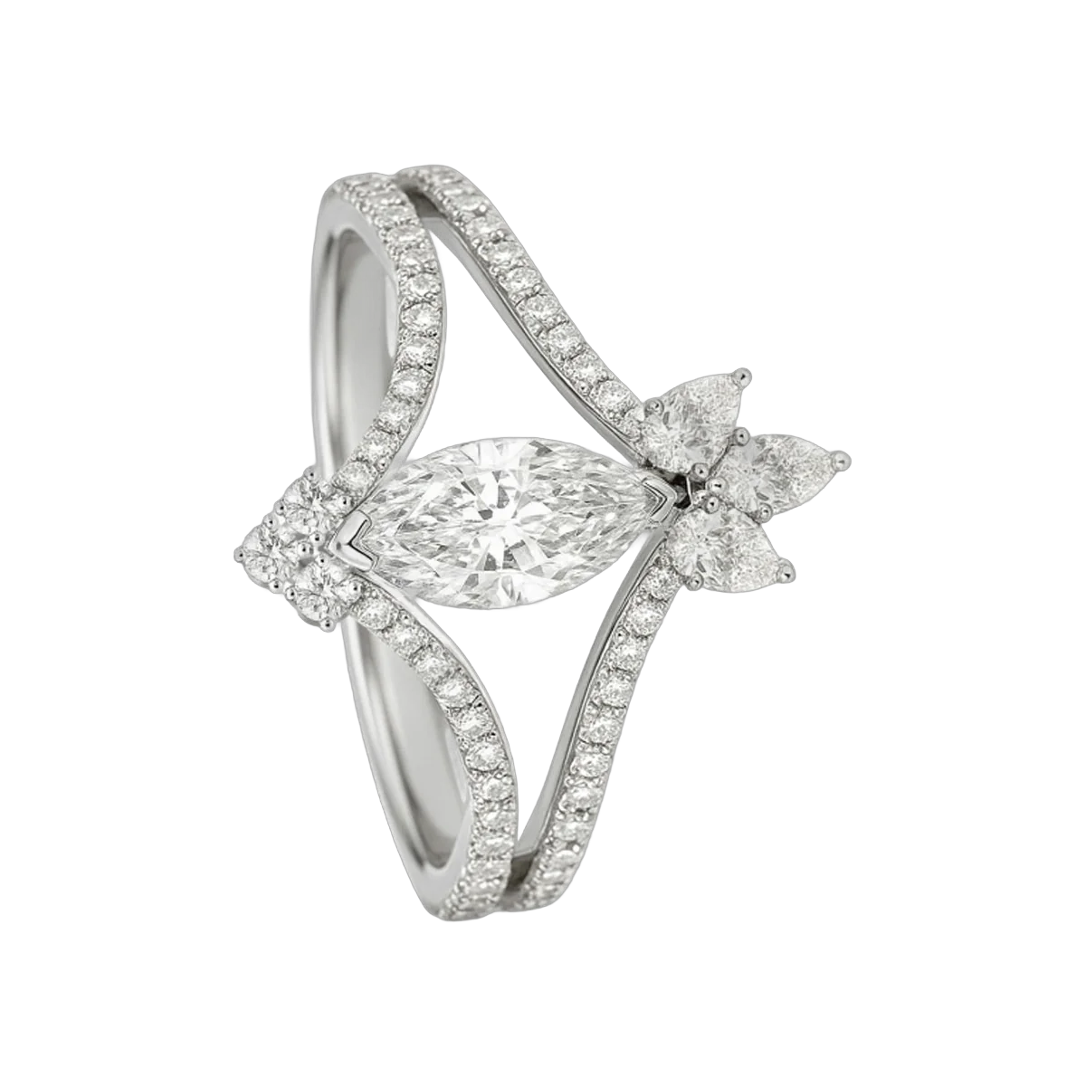 ROUND-MARQUISE-PEAR RING-F-G/VVS-VS 1.01 CTS- R37R,Total Wt -3.48gm