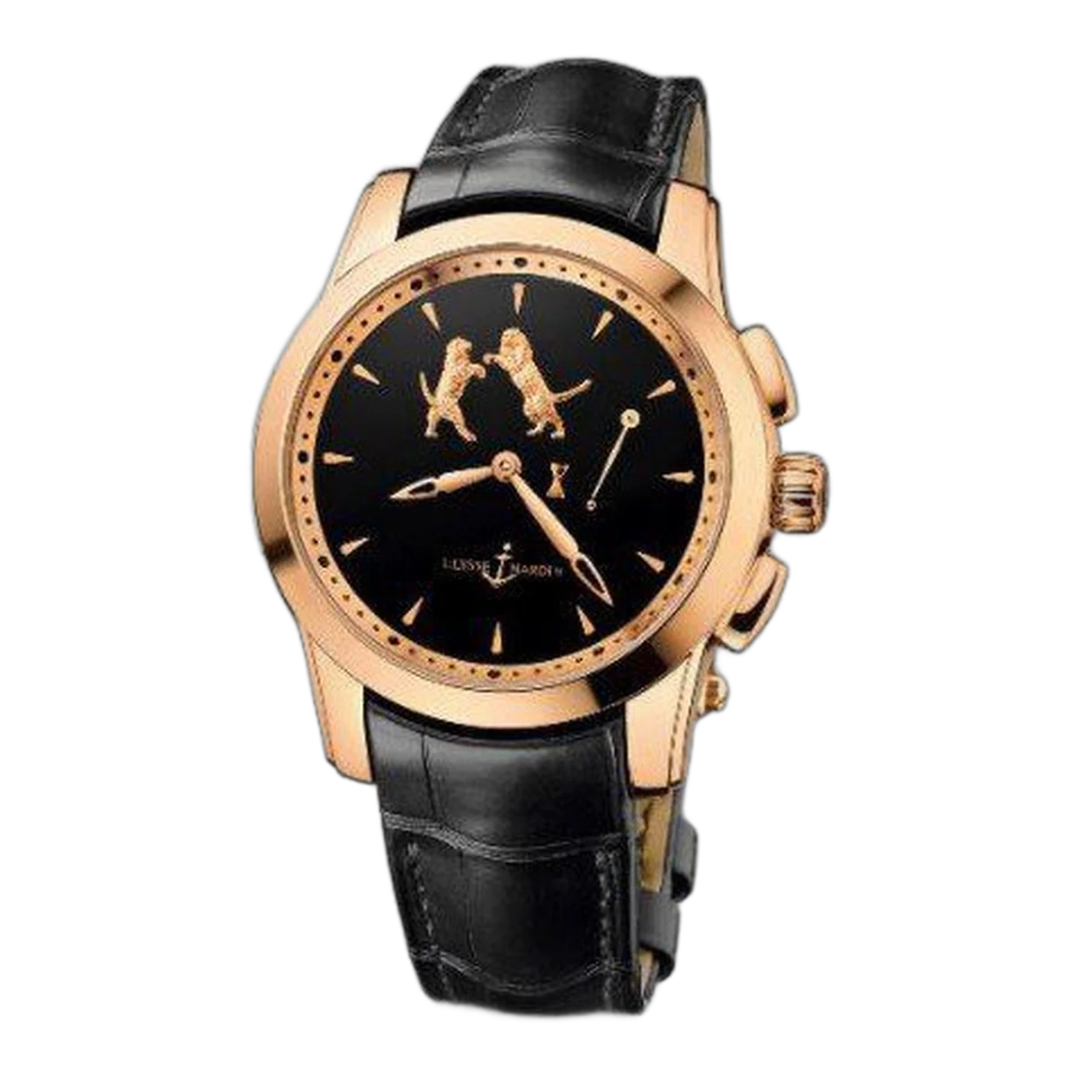Ulysse Nardin Hourstriker 18K Rose Gold Black Onyx Dial Dial With Animated Tigers 43Mm Men's Watch