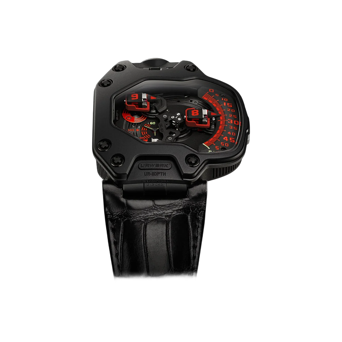 ساعة رجالية Urwerk UR-110 PTH من التيتانيوم والبلاتين الأسود بقرص أسود مقاس 47 ملم