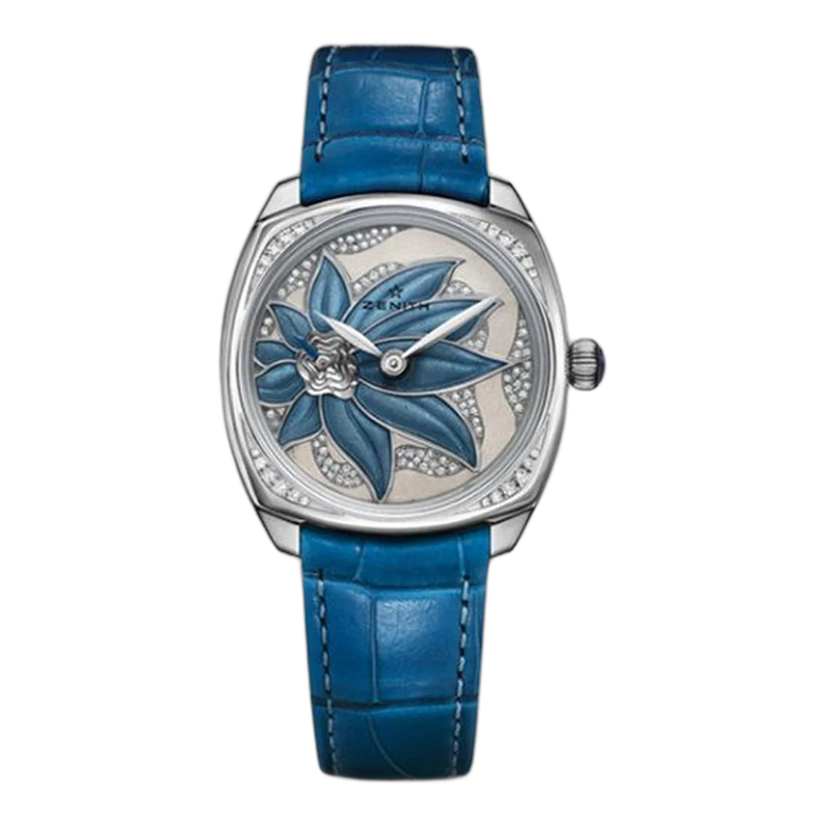 Zenith Star Blue Enameled Flower Dial 18K White Gold Ladies Watch Ref. 45.1972.681/36.C757